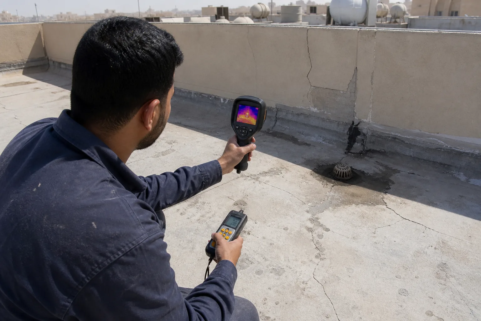 فحص الرطوبة والحرارة لسطح بالرياض قبل العزل