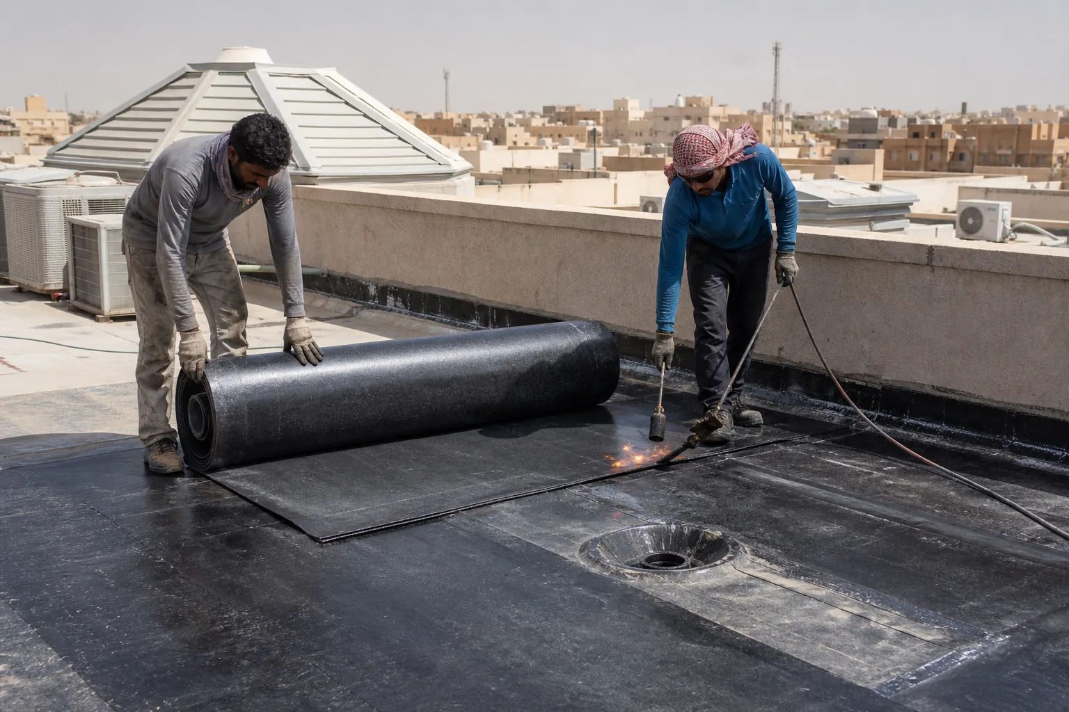 تركيب ولحام رولات العزل على سطح بالرياض