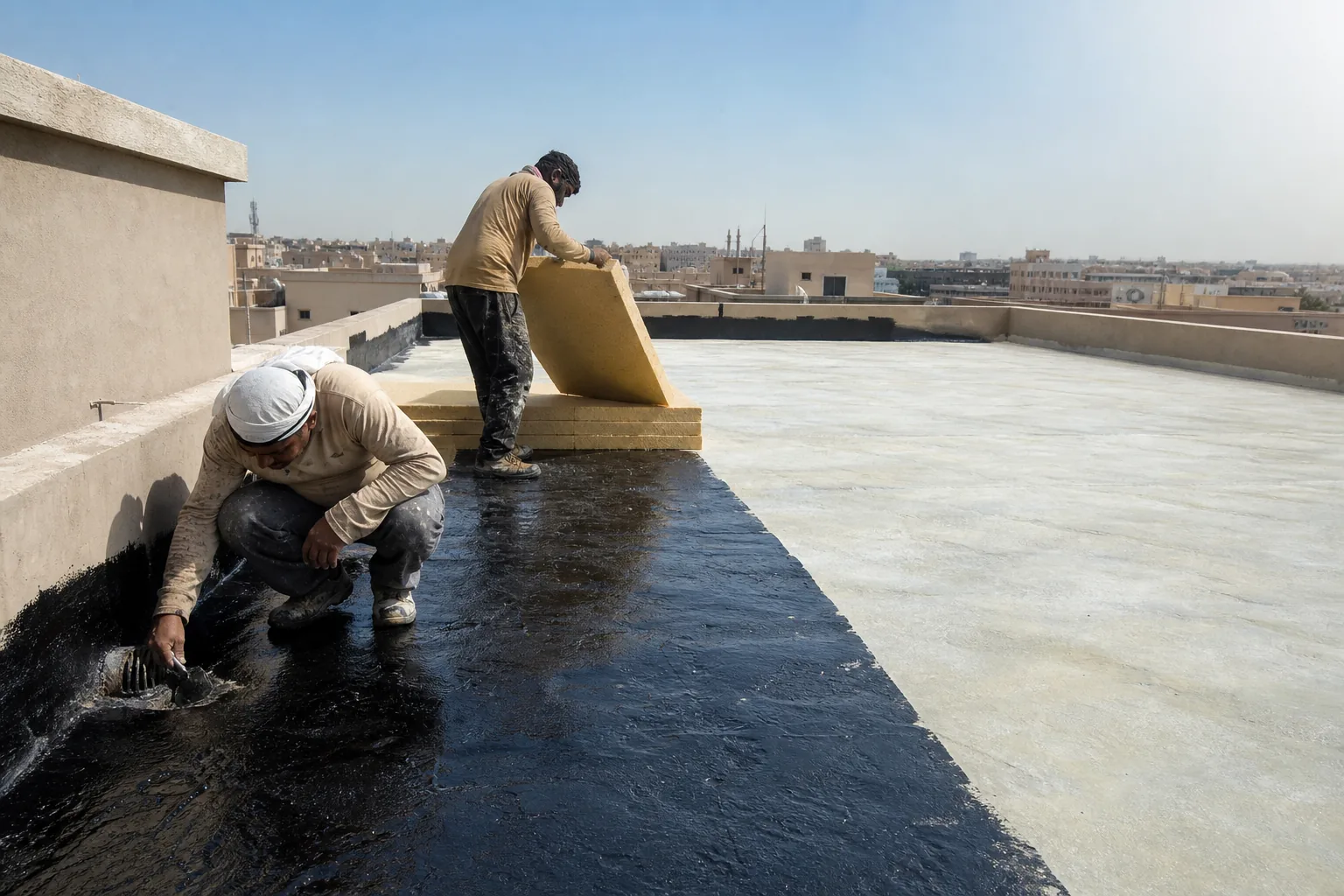 تنفيذ عزل مائي وحراري لسطح في الرياض
